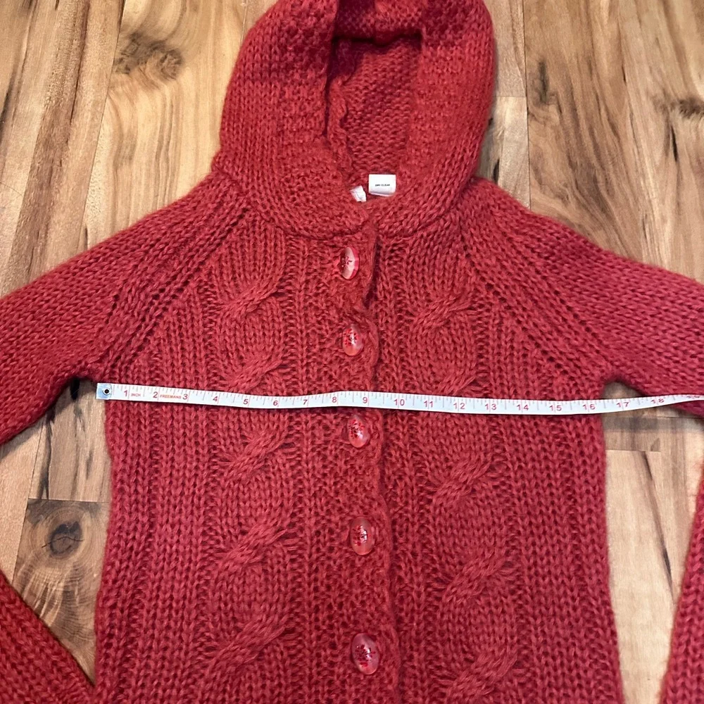 Sleeping on Snow Anthropologie Mohair Hooded Cable Knit Cardigan Sweater Red S
